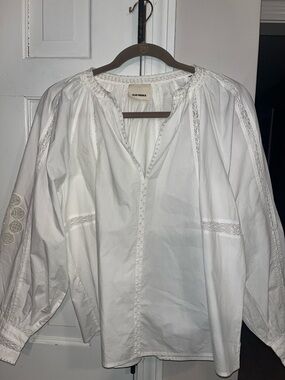 Ilio Nema White Peasant Blouse with Lace Trim